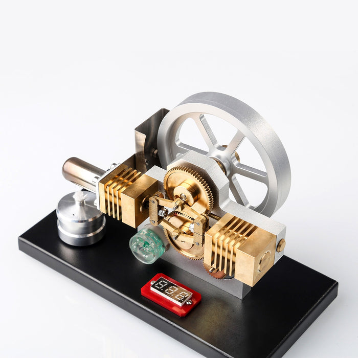 ENJOMOR Hot Air Stirling Engine Generator Model with LED Light and Voltmeter - Horizontally Opposed Diamond Structure Gear Drive enginediyshop