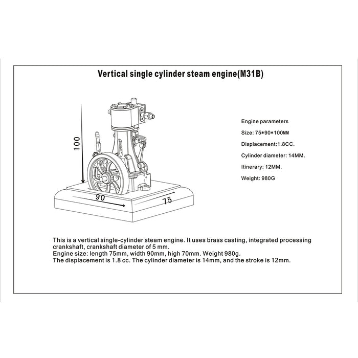 M31B 1.85CC Mini Retro Vertical Single-cylinder Reciprocating Double-acting Steam Engine Model Toys enginediyshop