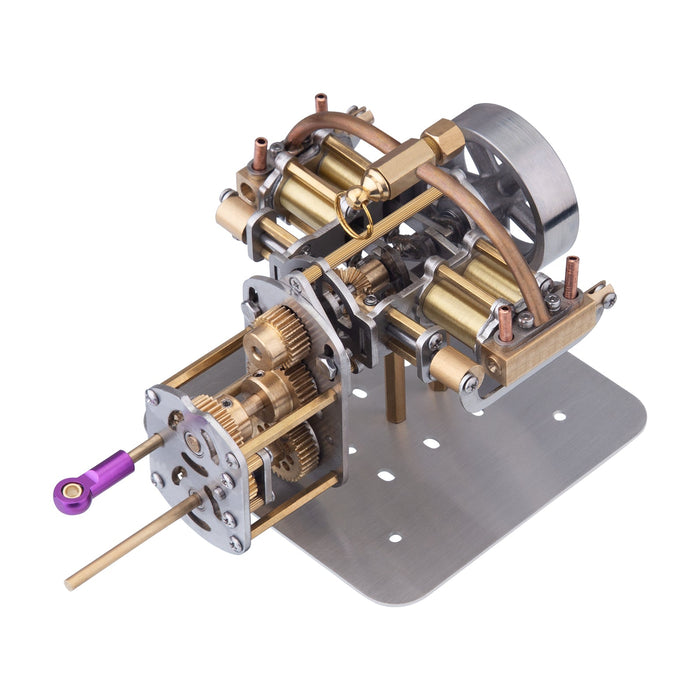 Mini Horizontally Opposed 4-Cylinder Steam Engine Model With Gearbox for Small Steam Model Ship enginediyshop