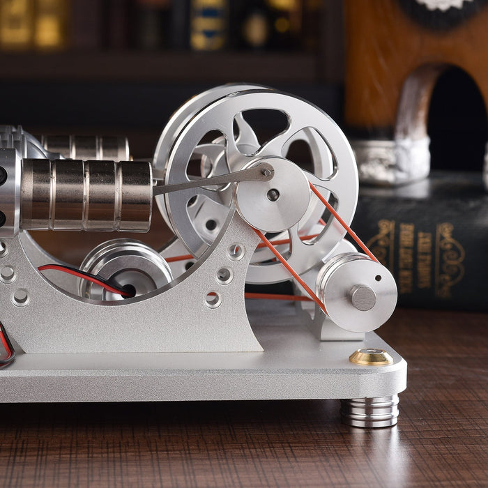 2 Cylinder Stirling Engine Model Generator Model with Voltage Meter and LED Lamp Bead - enginediy